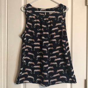 Adorable Blue Ann Taylor Loft Cat Shell Top Sz L